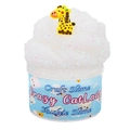 White slushie slime with yellow giraffe charm in Crazy Cat Lady themed jar - White Giraffe 70ml