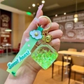 Green panda quicksand bottle keychain with sweet heart strap and floral charm - Green Luminous Bubble Dice