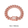 13mm hip-hop rose gold Cuban link bracelet with sparkling rhinestones and box clasp - 18cm / Rose Gold