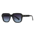 Square black sunglasses with blue-purple gradient lenses and silver metal rivets - Black Double Gray
