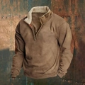 Detail view of brown vintage sweatshirt featuring a cream fleece collar and reinforced elbows - Khaki