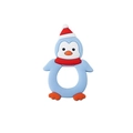 Light blue penguin silicone baby teether with festive red hat and easy-to-grip ring - Penguin Teether / Sky Blue