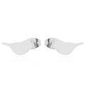 Detailed view of silver bird stud earrings in minimalist polished stainless steel - Flying Bird / Steel