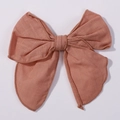 4.5 inch coral pink cotton linen hair bow clip with fine stitching for girls - Coral Pink