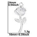 Ciondolo a rosa d'argento dimensioni 24mm x 10mm e peso di 1,3g su sfondo bianco neutro - Ciondolo / Color Acciaio