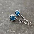 Boucles d'oreilles vintage en argent avec pierres de lune bleues sur fond de pierre - Bleu Foncé Forêt Artisanal