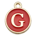 Gold round pendant featuring red enamel inlay and central uppercase letter G - 1 Piece (12x14mm) / Red - Letter G
