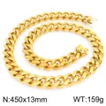 Polished golden 13mm Cuban link chain necklace with 450mm length and heavy 159g weight - 13mm Gold (45cm)