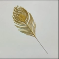 Golden peacock feather decorative pick with glitter finish and long silver stem - 34cm Peacock Tail