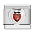 Italian modular bracelet charm with polished steel finish and red heart gemstone inlay - Orange Rhinestone (C1528) / Silver