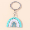 Rainbow acrylic keychain with mint green and purple arcs and silver metal ring - Mint Green Polka Dot