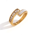Anillo bañado en oro de 18K con cristales rectangulares e incrustación de nácar blanco - Anillo Asimétrico Abierto De Concha De Circón - Oro