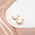 Golden C-shaped hoop earrings with purple striped enamel detail on silk backdrop - Gold (E00288-20)
