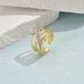 Exquisite gold multi-layer crisscross ring with sparkling zircon stones and open design - Multi-Loop Intertwined Single Row Rhinestone Style (JZ0050-1)