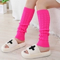 Hot pink cable-knit leg warmers paired with white plush cross slippers in Y2K style - One Size / Rose Red