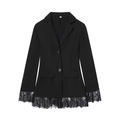 Getailleerde zwarte blazer met kant aan de manchetten en zoom, plat liggend ontwerp - S / Zwart