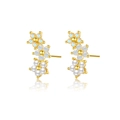 Elegant S925 floral earrings with blue crystal, pearl and gold plating on white surface - 925 Silver / 18K Gold