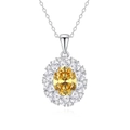 Elegant S925 silver necklace featuring an oval yellow gemstone with a halo of white zircons - 925 Silver / Goose Yellow (FDDZ-041)