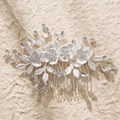 Elegant silver bridal hair comb with white ceramic flowers and sparkling rhinestones - 1# Silver Hair Comb