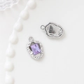 Silver bow alloy pendant with purple rectangular zircon for DIY jewelry making - 24# Geometric Purple