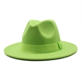 Detailed view of neon green wool fedora hat with matching ribbon and textured finish - Fruit Green