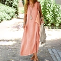 Sleeveless V-neck coral cotton linen maxi dress with pockets in a garden setting - S / Tops / Pink