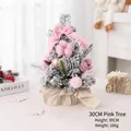 30cm pink mini Christmas tree with flocked branches and beige burlap base for desktop - No Light Version / 30cm / Pink