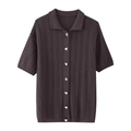 Set polo in maglia a maniche corte marrone scuro con bottoni a cuore e coste - Taglia S / Top