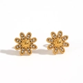 Pendientes de botón con forma de margarita dorada con cristales blancos y acabado mate - Pendientes de Botón de Margarita con Diamantes de Imitación Dorados (TE60490)
