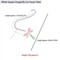 White sequin dragonfly cat teaser wand with 115cm flexible braided tube and long handle - White Sequin Dragonfly Cat Teaser