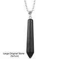 Polished black obsidian hexagonal pillar pendant necklace with silver chain, large size 5x1cm - Large Obsidian