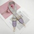 Adjustable purple ethnic embroidery replacement bag strap with gold metal hooks - Beige Light Purple with Light Purple Leather