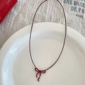 Collier rétro pour femme avec pendentif nœud rouge brillant et cordon fin - 17# Collier - Style Nœud 3D Rouge
