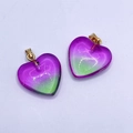 Fashion heart pendants with purple and green gradient glass and gold-tone clasps - Purple & Green