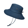 Navy blue outdoor sun hat for men with breathable eyelets and adjustable wind strap - Navy Blue