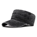 Faded charcoal grey washed cotton flat top army cap with vintage distressed details - Black 2