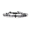 Detailed view of 6mm heishi bead bracelet with cross charm and adjustable cord - Woven Style / Color 7