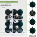 Set of 12 dark green flocked Christmas balls with assorted glitter patterns in a gift box - 6CM Diameter / 159-12 Green Flocked Balls (Pack of 12)