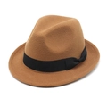 Chapeau fedora jazz classique en laine marron avec ruban noir sur fond blanc - M (56-58cm) / Kaki