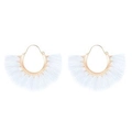 Bohemian style long white tassel drop earrings with golden round hooks for women - White Fan Shape (7439)