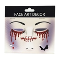 Detailed view of Halloween face art stickers with red glitter blood and bat design - Bat & Blood Tears