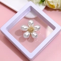Elegant gold flower brooch with five faux pearl petals in a transparent white display box - XZ103-Five Petal Pearl-Boxed