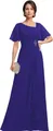 Royal blue chiffon long dress with ruffle short sleeves and sparkling crystal waist detail - US size 2 / Top And Bottom / Sapphire Blue