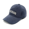 Detailed close-up of premium white Colorado 3D embroidery on navy blue cotton baseball cap - M (56-58cm) / Navy Blue