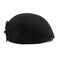 Elegant black wool beret for women featuring three handcrafted side floral decorations - M (56-58cm) / Black