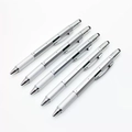 Set di penne multifunzione argento con righello, stilo e impugnatura in metallo zigrinato - Multifunzione 6 in 1 / Argento