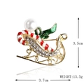 Christmas sleigh brooch with pearls, red candy cane and green enamel leaf detail - xz4589 Christmas Sleigh