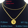 Collana a doppio strato dorata in acciaio con ciondolo fiore di nascita agrifoglio di dicembre - Dicembre Agrifoglio (Oro)