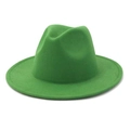 Klassischer grasgrüner Wollfilz-Fedora-Hut mit breiter Krempe für Damen und Herren - Grün