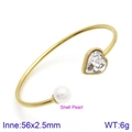 Rose gold heart bangle with shell pearl and clear crystal stone in 56mm open design - Gold Style with Milky White Heart & Pearl (KB123113-K)